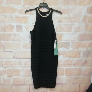 NWT Stenay Size 16 Black Sleeveless Midi Dress with Silver Accents